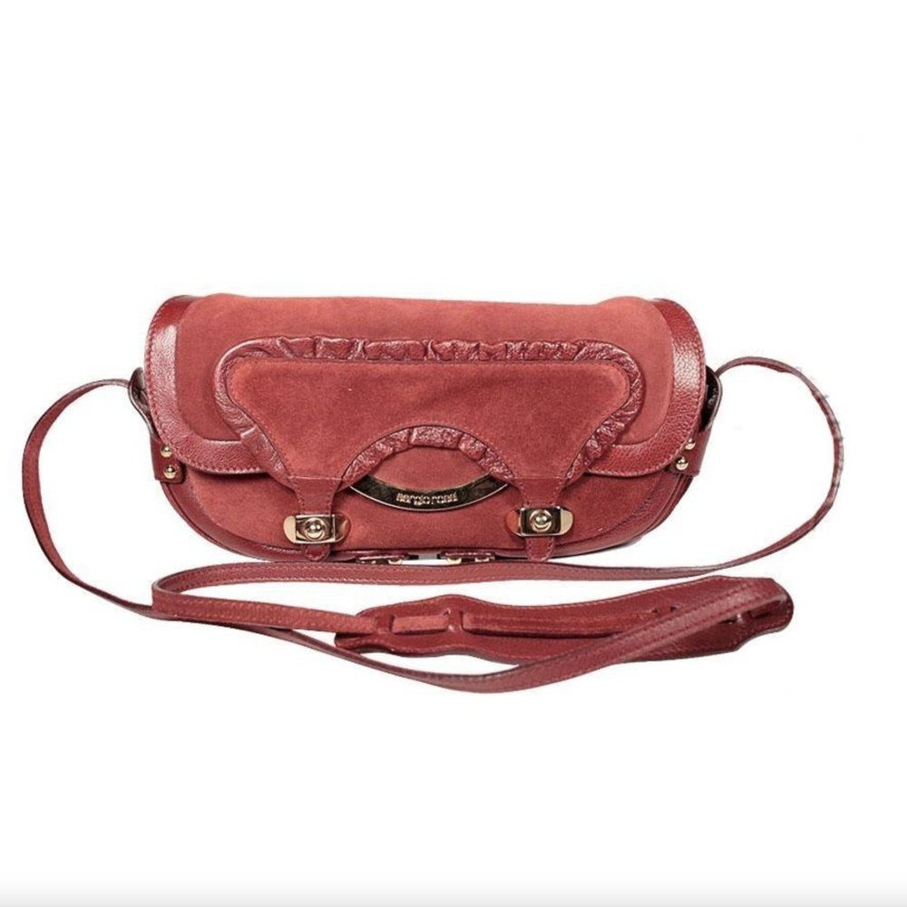 Sergio Rossi Handbag: Premium Plum Leather & Suede Shoulder Bag